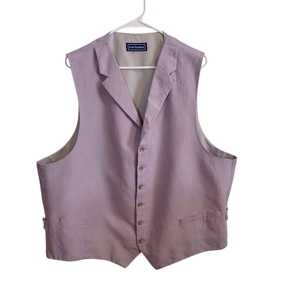 Paul Fredrick Mens Linen Vest Light Lilac Purple Notched Lapel Size 50